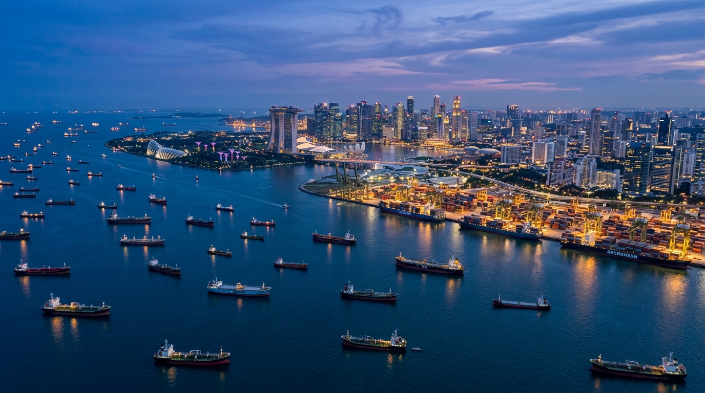 Singapore global maritime anchorage and commercial shipping center